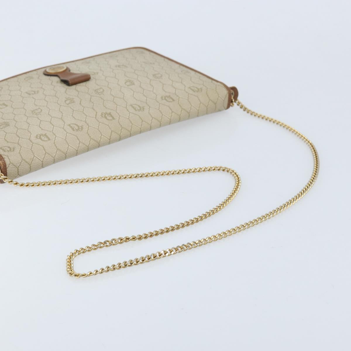 Christian Dior Honeycomb Canvas Chain Shoulder Bag PVC Beige Gold Auth ka3175