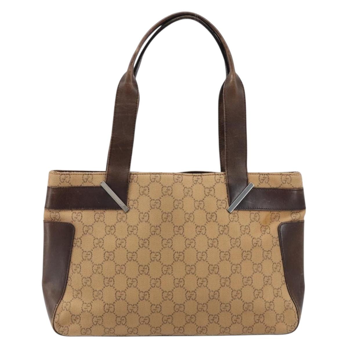 GUCCI GG Canvas Tote Bag Beige Silver 73983 Auth ka3180