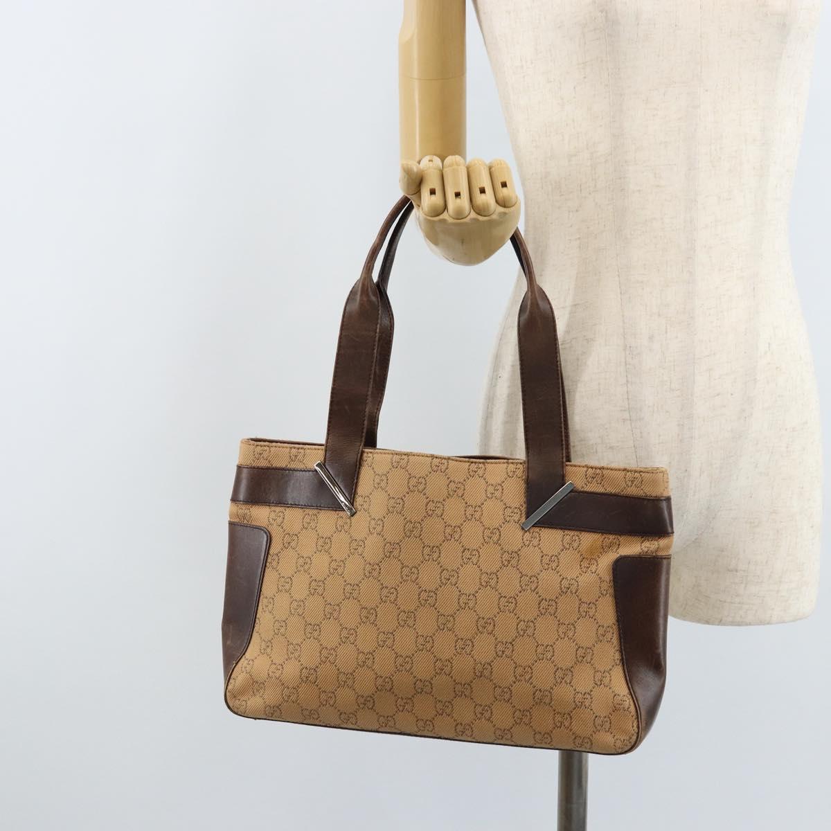 GUCCI GG Canvas Tote Bag Beige Silver 73983 Auth ka3180