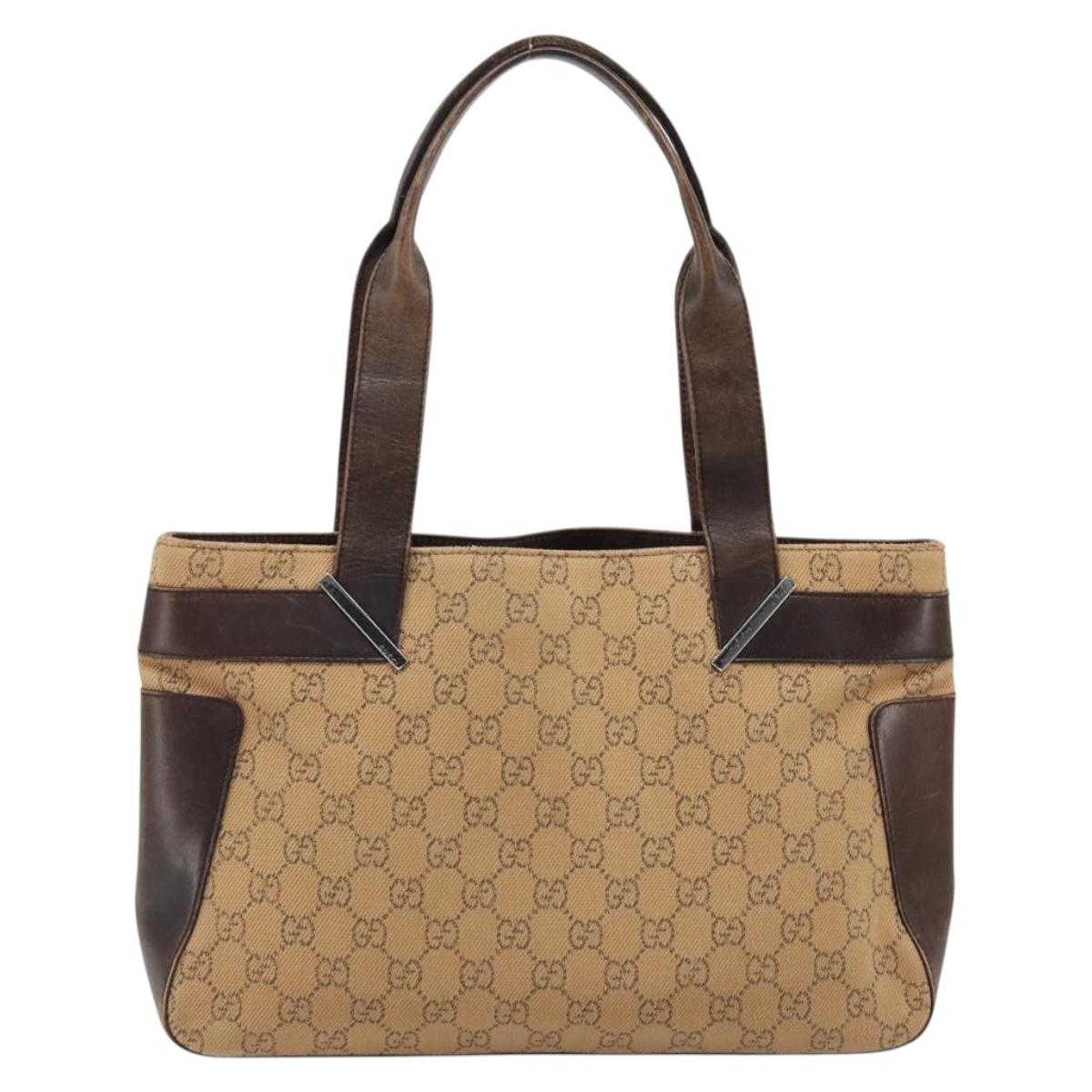 GUCCI GG Canvas Tote Bag Beige Silver 73983 Auth ka3180