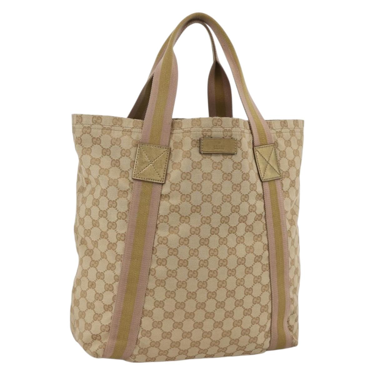 GUCCI GG Canvas Sherry Line Tote Bag Beige 189669 Auth ka3188