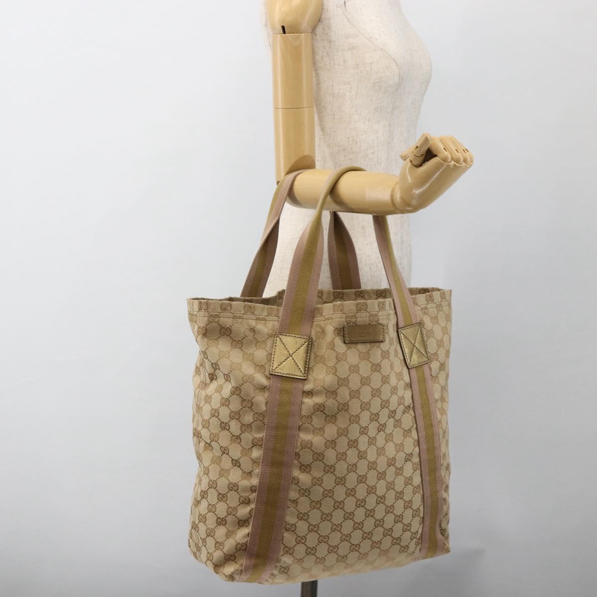 GUCCI GG Canvas Sherry Line Tote Bag Beige 189669 Auth ka3188