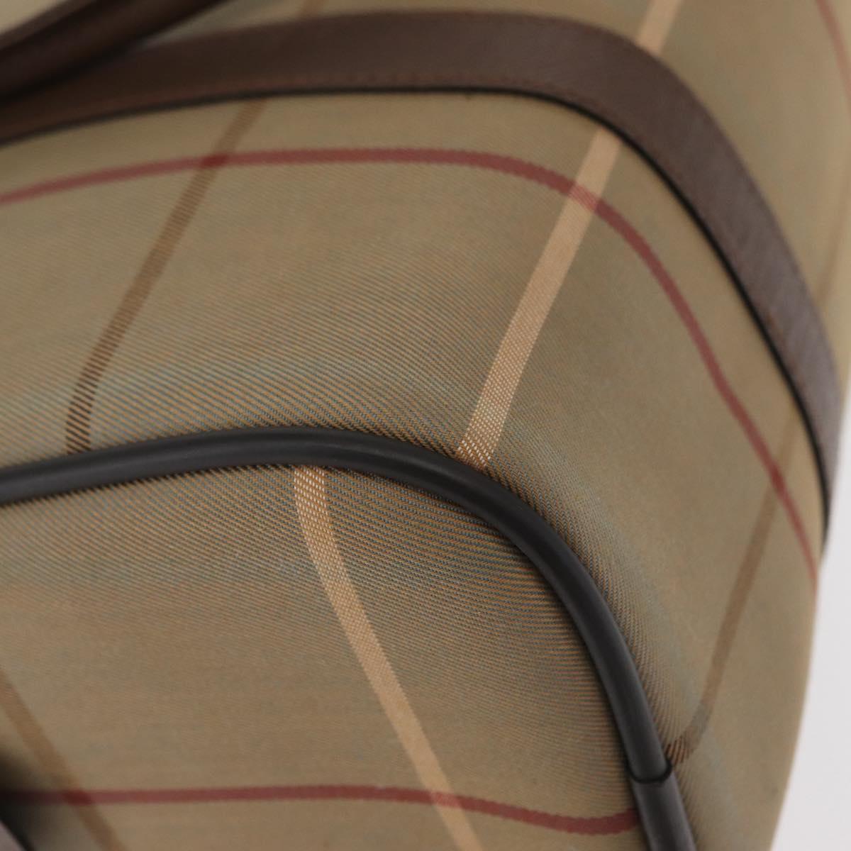 Burberrys Nova Check Boston Bag Canvas Leather Beige Gold Auth ka319