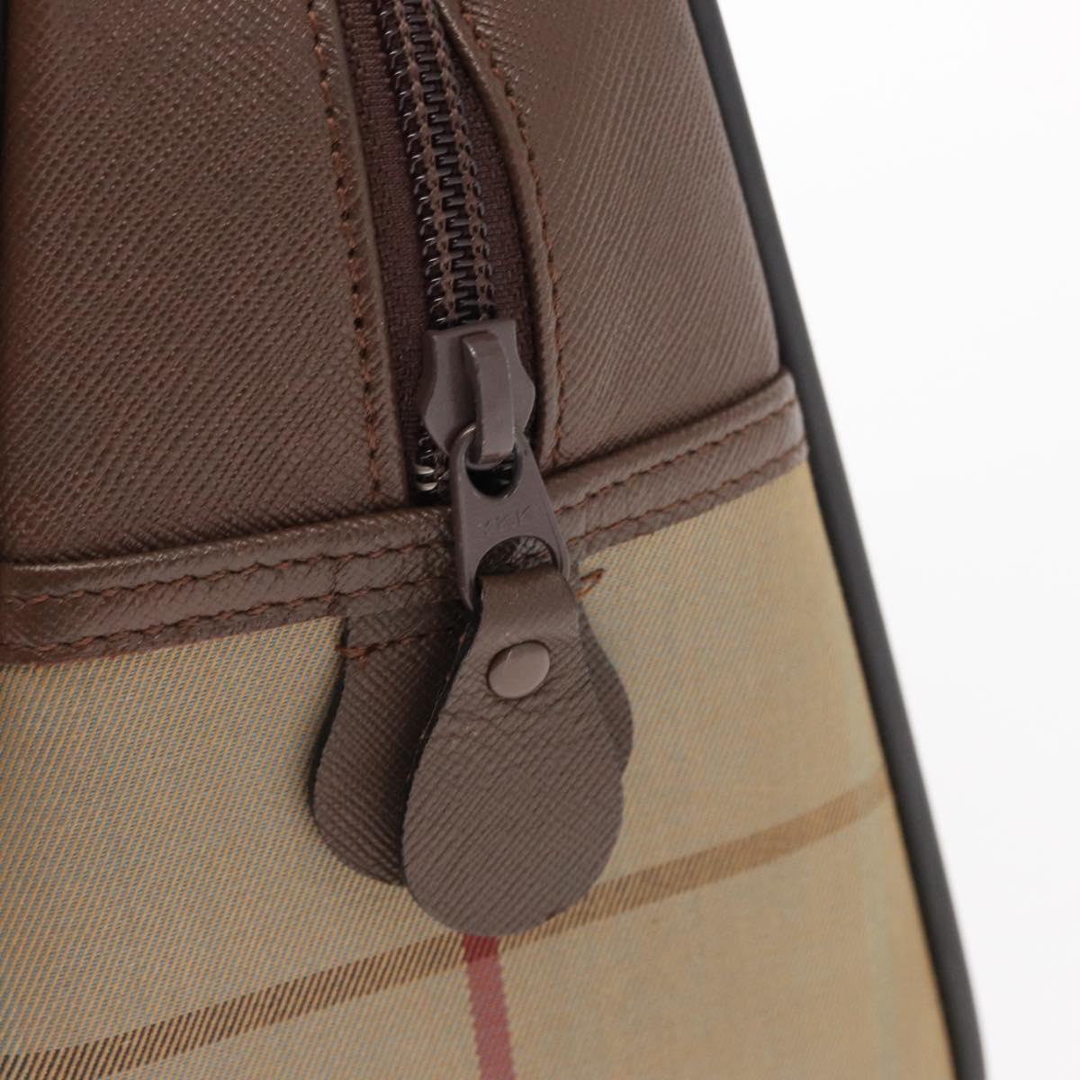 Burberrys Nova Check Boston Bag Canvas Leather Beige Gold Auth ka319