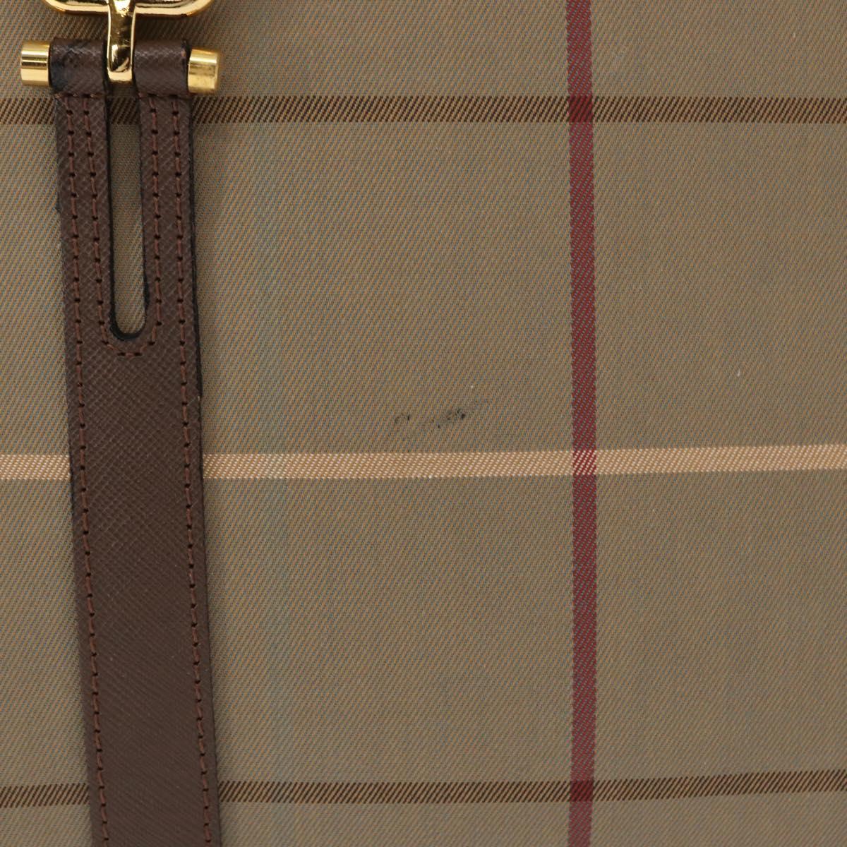 Burberrys Nova Check Boston Bag Canvas Leather Beige Gold Auth ka319