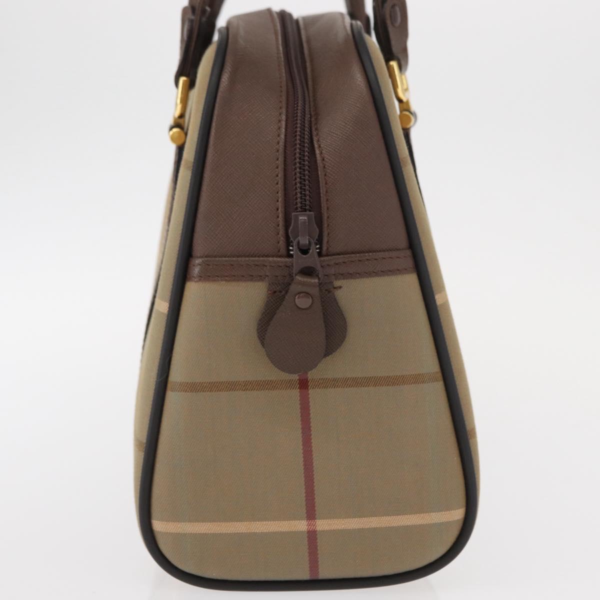 Burberrys Nova Check Boston Bag Canvas Leather Beige Gold Auth ka319