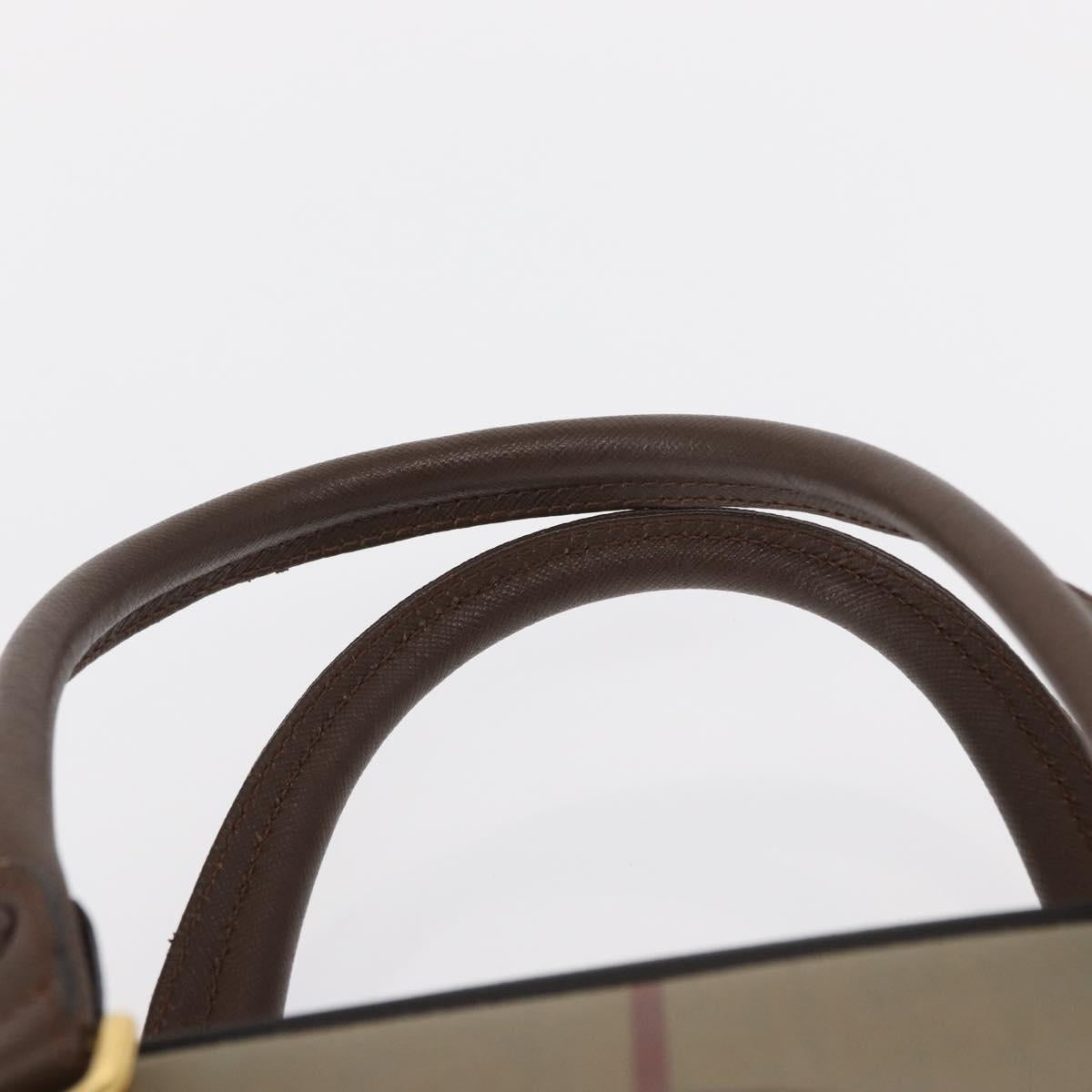 Burberrys Nova Check Boston Bag Canvas Leather Beige Gold Auth ka319