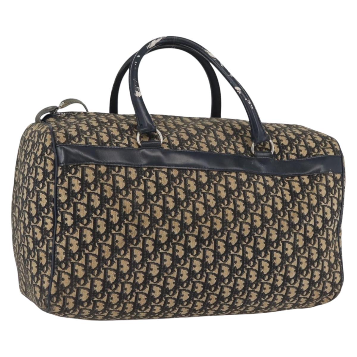 Christian Dior Trotter Canvas Boston Bag Navy Silver Auth ka3190