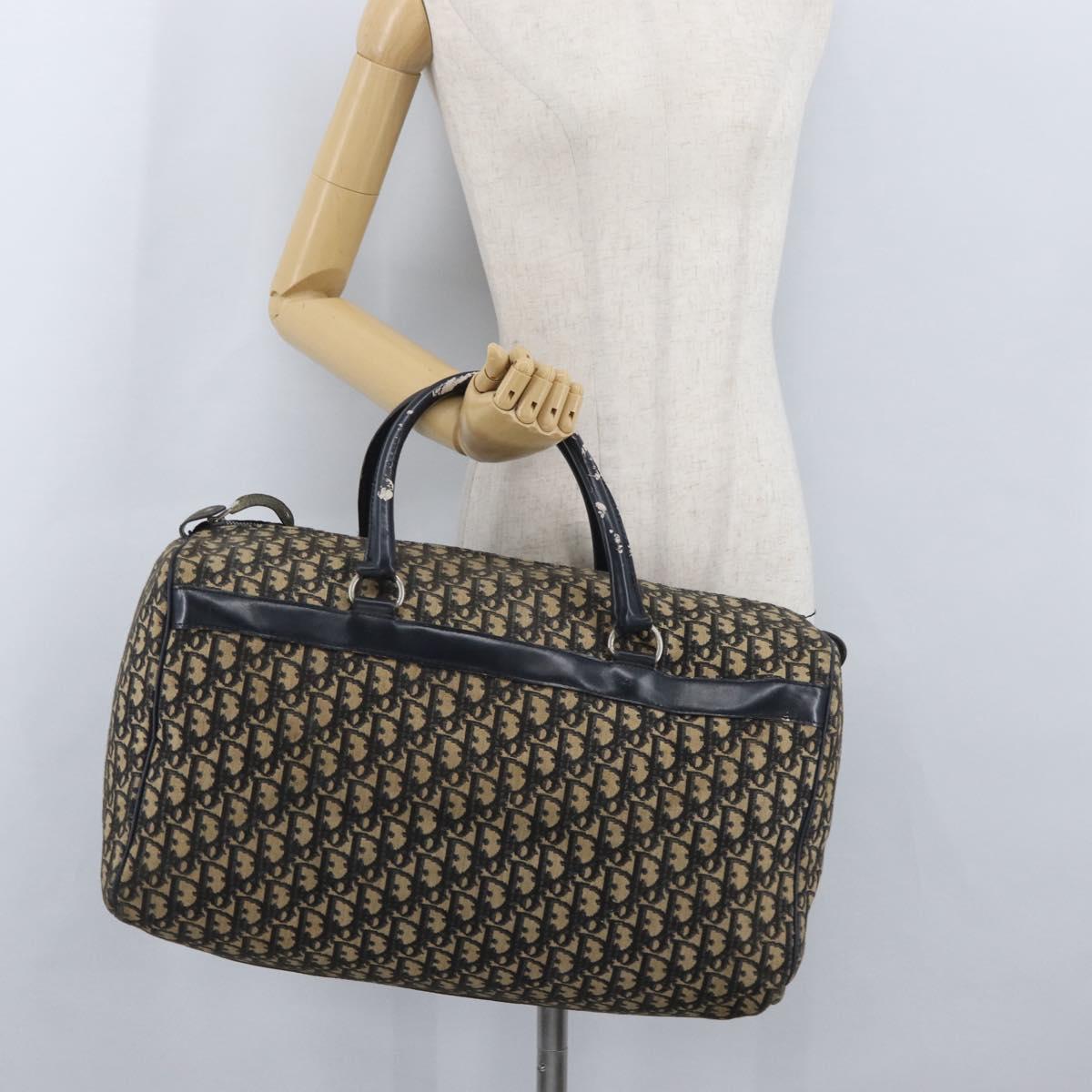 Christian Dior Trotter Canvas Boston Bag Navy Silver Auth ka3190