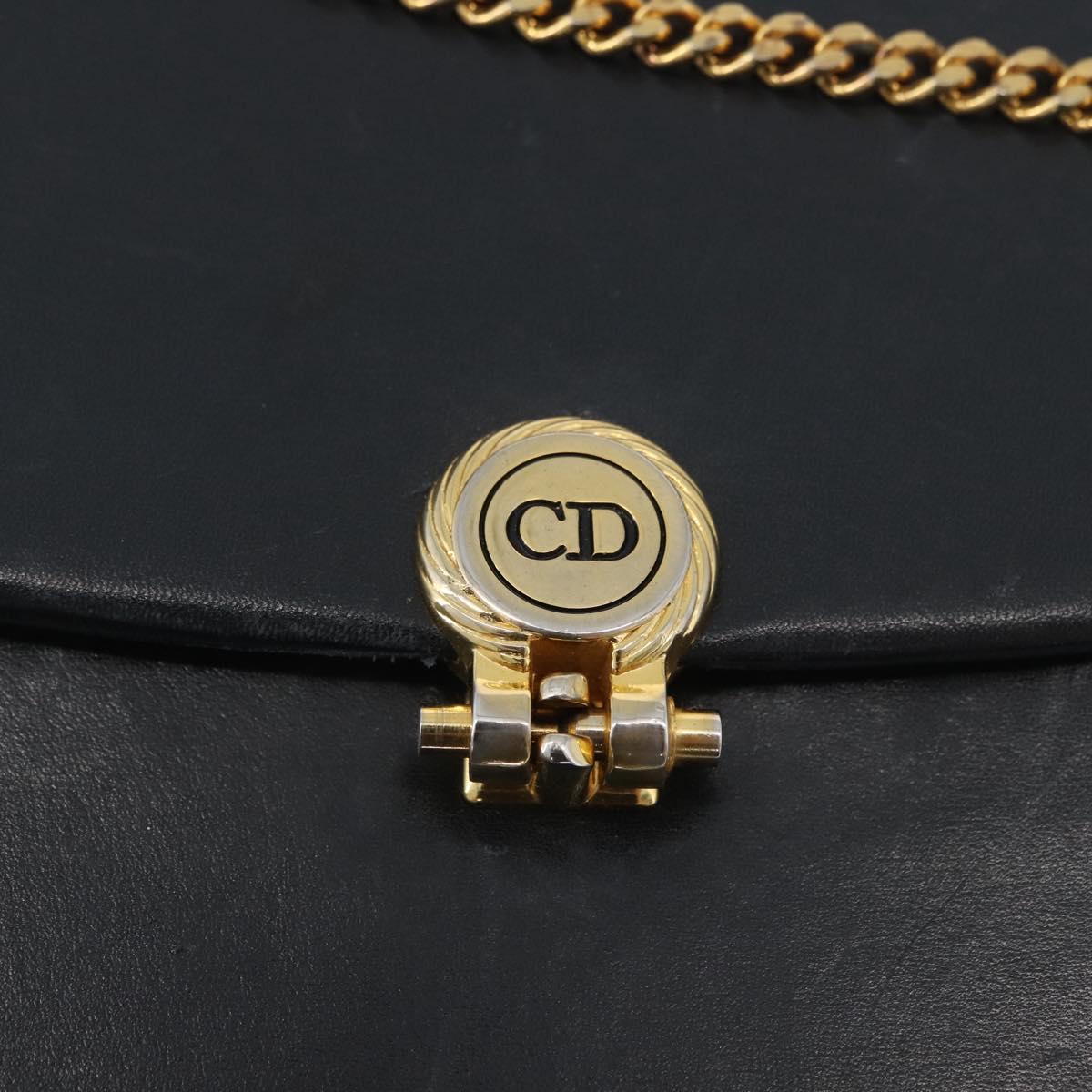 Christian Dior Chain Shoulder Bag Leather Black Gold Auth ka3196