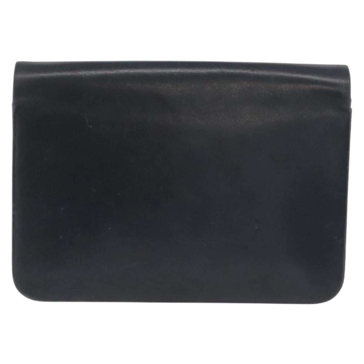 Christian Dior Chain Shoulder Bag Leather Black Gold Auth ka3196