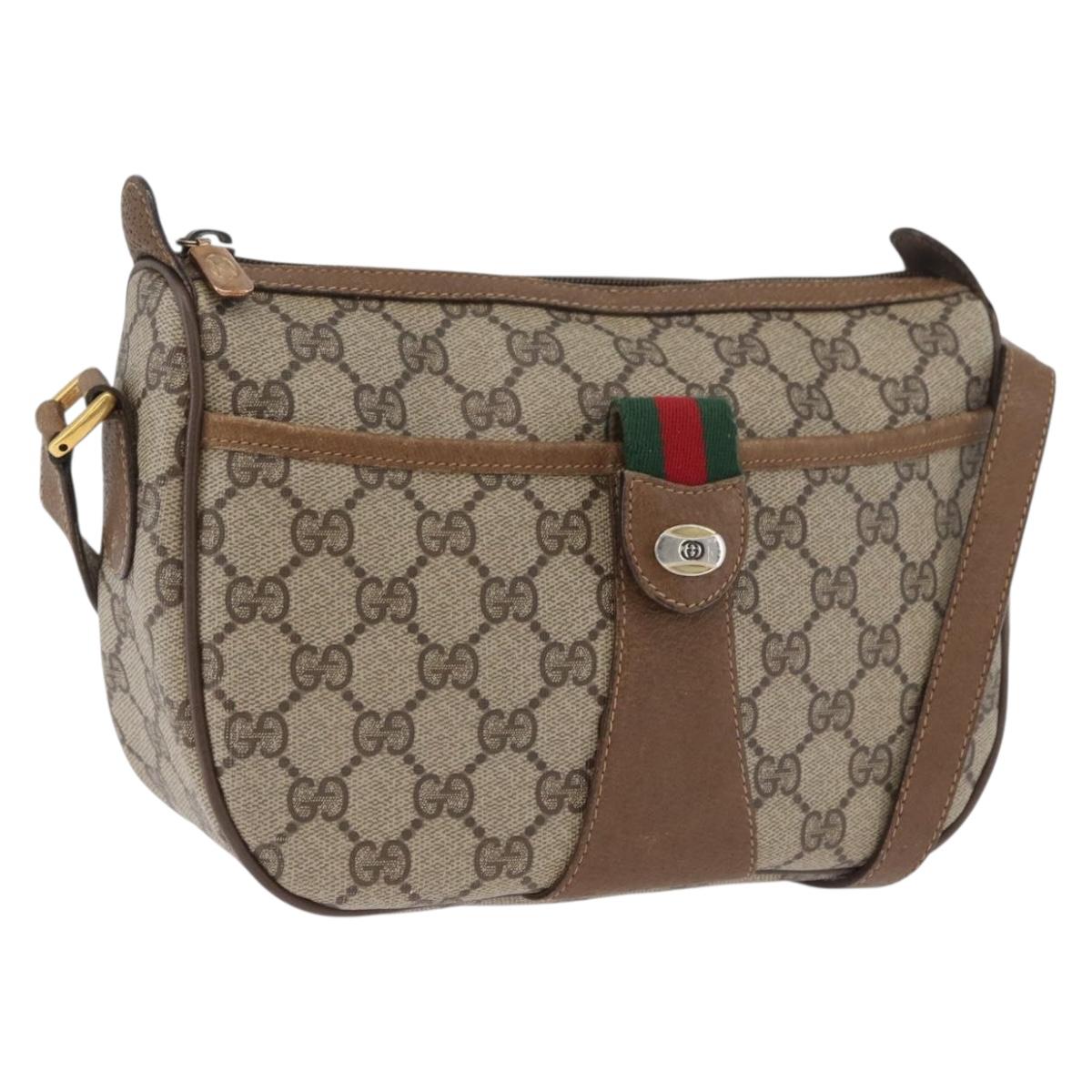 GUCCI GG Supreme Web Sherry Line Shoulder Bag PVC Beige Gold 169937 Auth ka3198