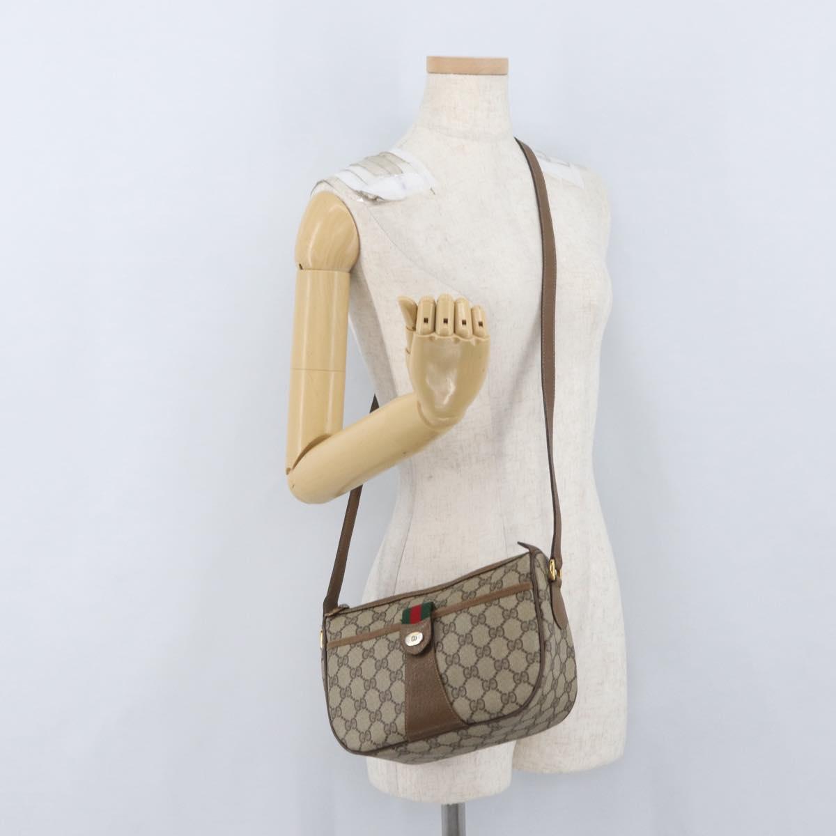 GUCCI GG Supreme Web Sherry Line Shoulder Bag PVC Beige Gold 169937 Auth ka3198