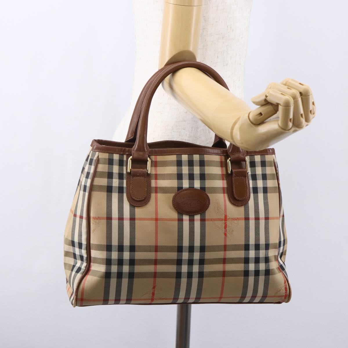 Burberrys Nova Check Hand Bag Canvas Beige Gold Auth ka320