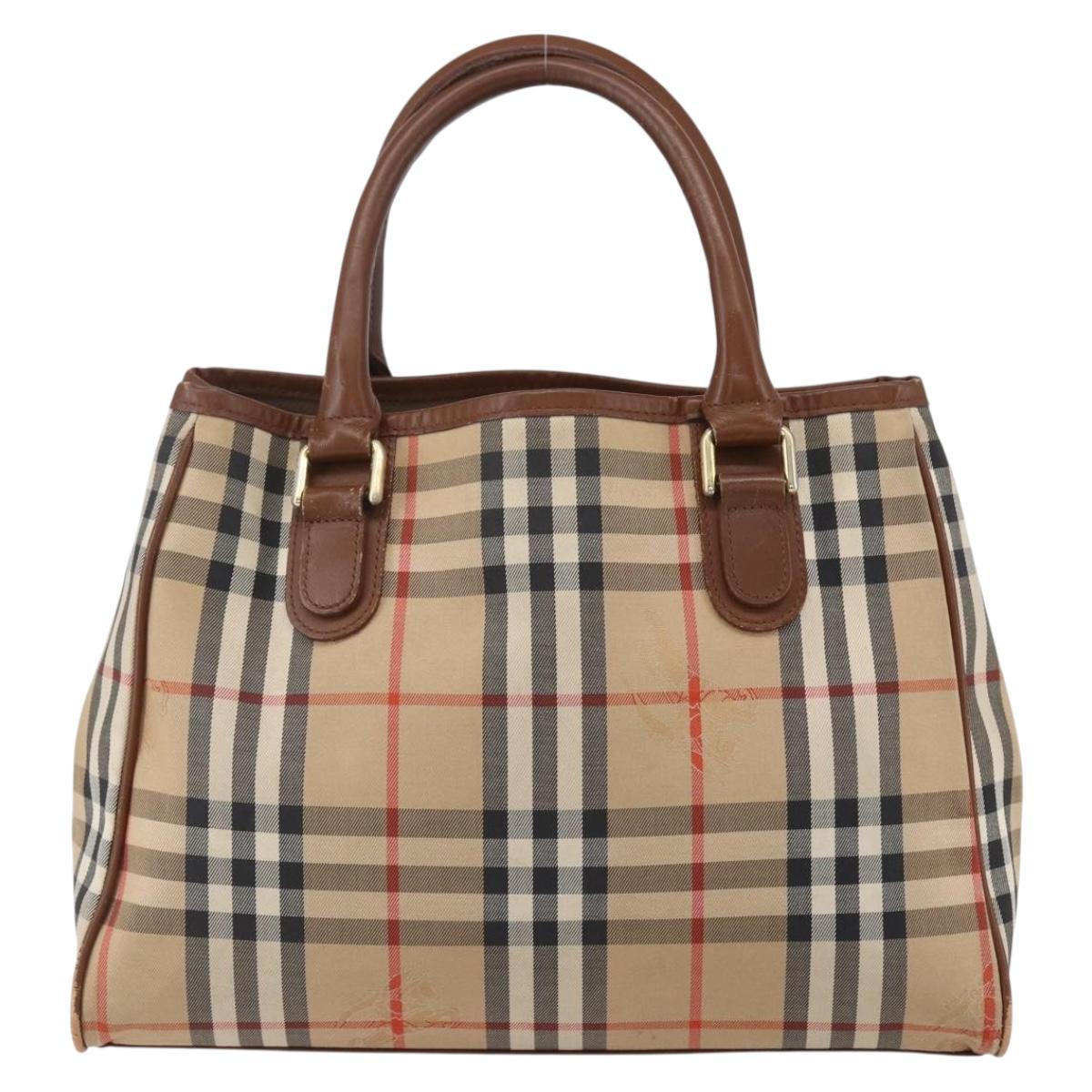 Burberrys Nova Check Hand Bag Canvas Beige Gold Auth ka320