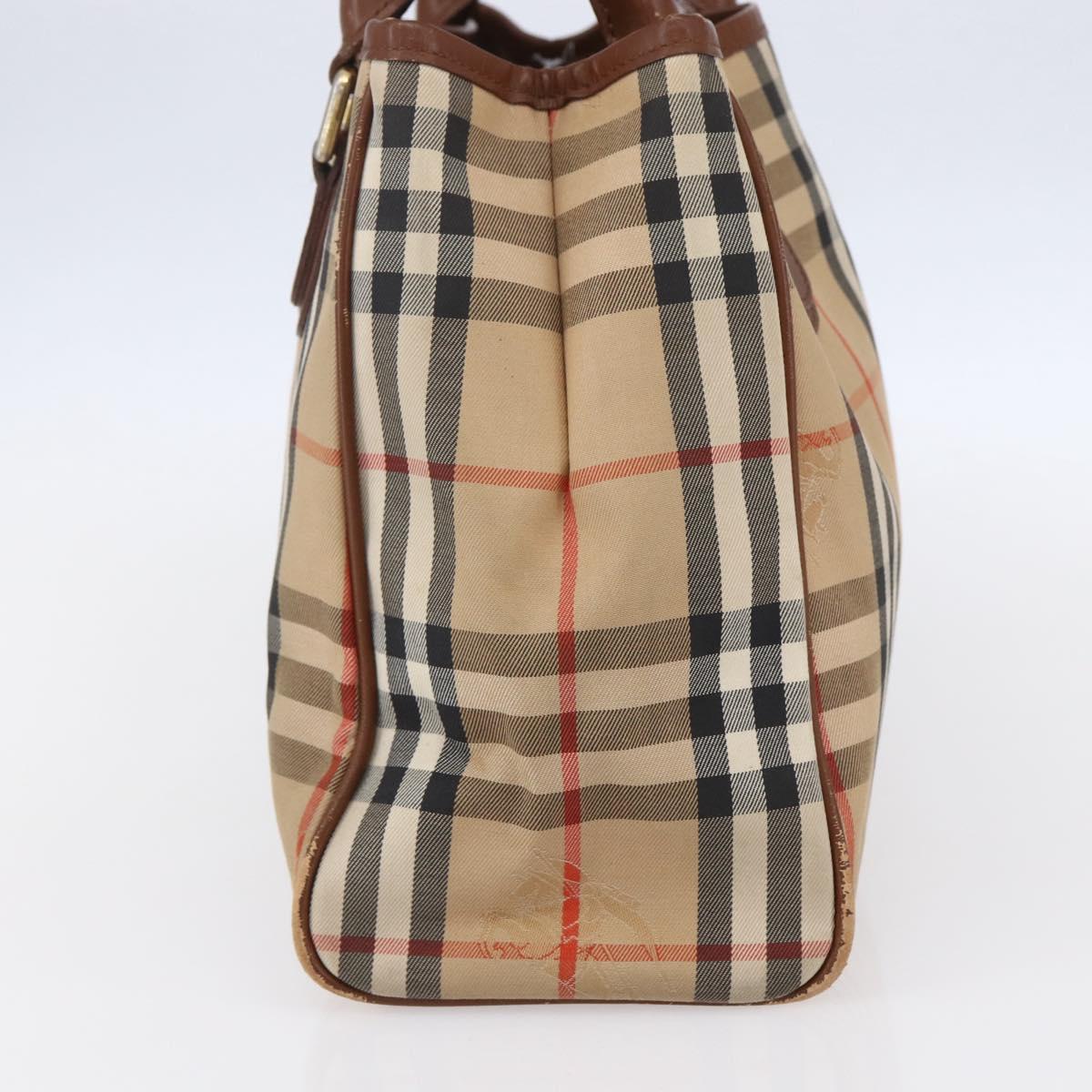 Burberrys Nova Check Hand Bag Canvas Beige Gold Auth ka320