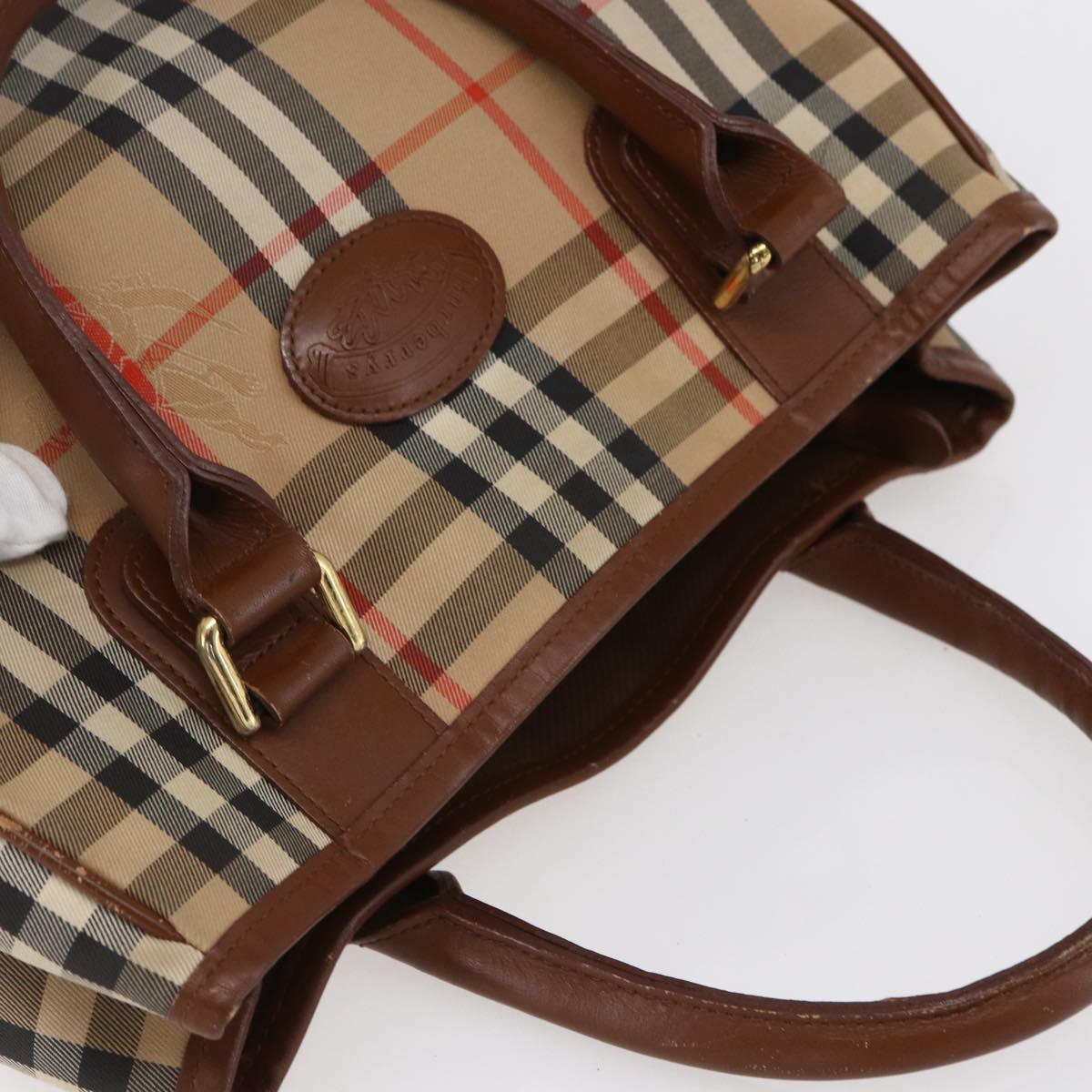 Burberrys Nova Check Hand Bag Canvas Beige Gold Auth ka320