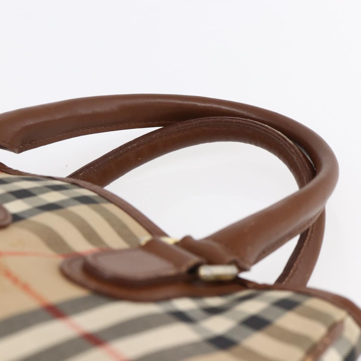 Burberrys Nova Check Hand Bag Canvas Beige Gold Auth ka320