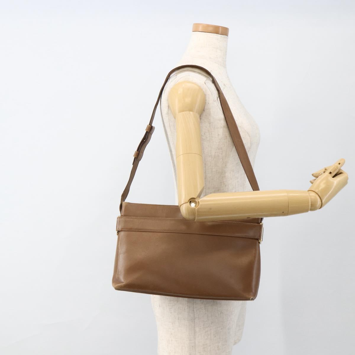 Salvatore Ferragamo Shoulder Bag Leather Brown Gold Auth ka3200