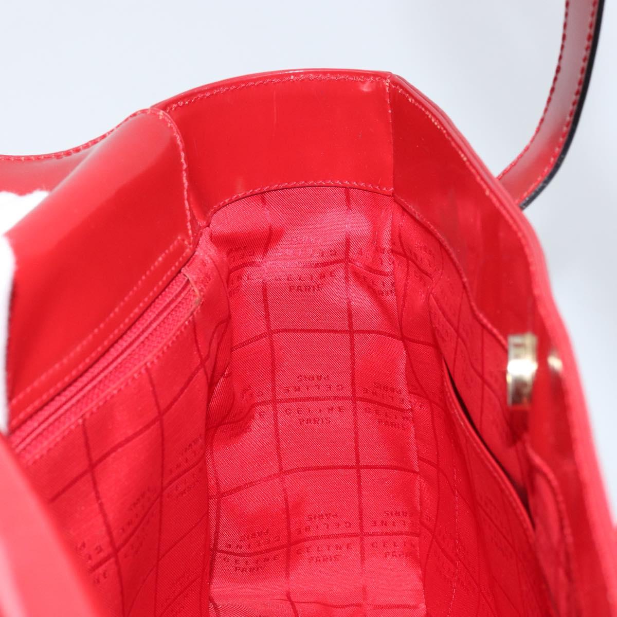 CELINE Hand Bag Leather Red Gold Auth ka3202