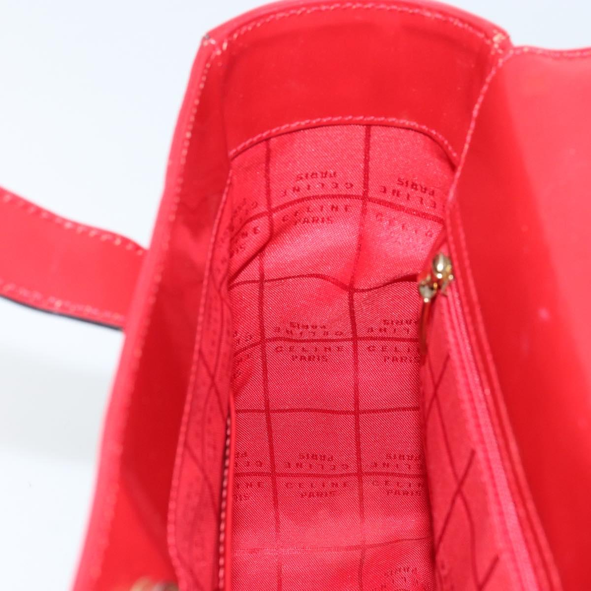 CELINE Hand Bag Leather Red Gold Auth ka3202