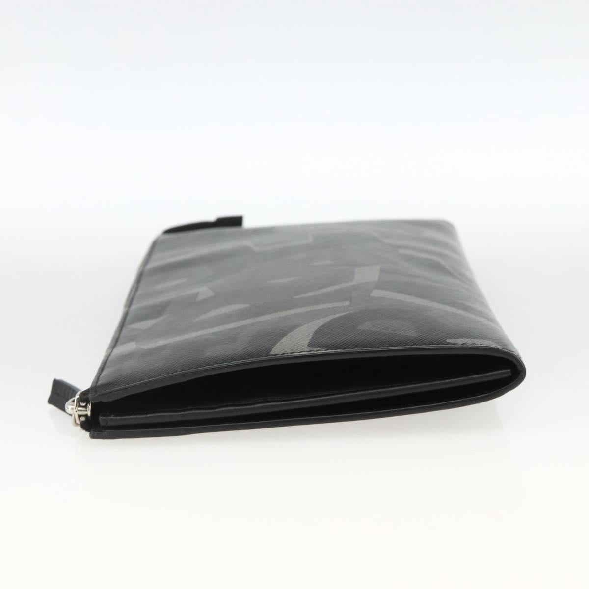 Salvatore Ferragamo Clutch Bag Leather Black Silver Auth ka3207