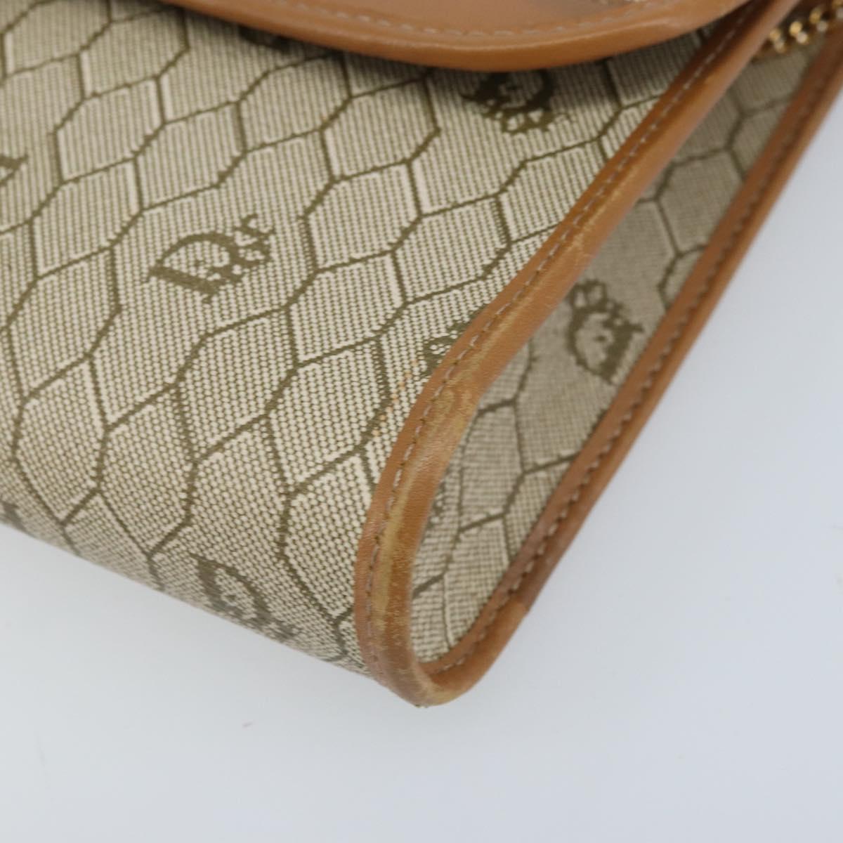 Christian Dior Honeycomb Canvas Chain Shoulder Bag PVC Beige Gold Auth ka3209