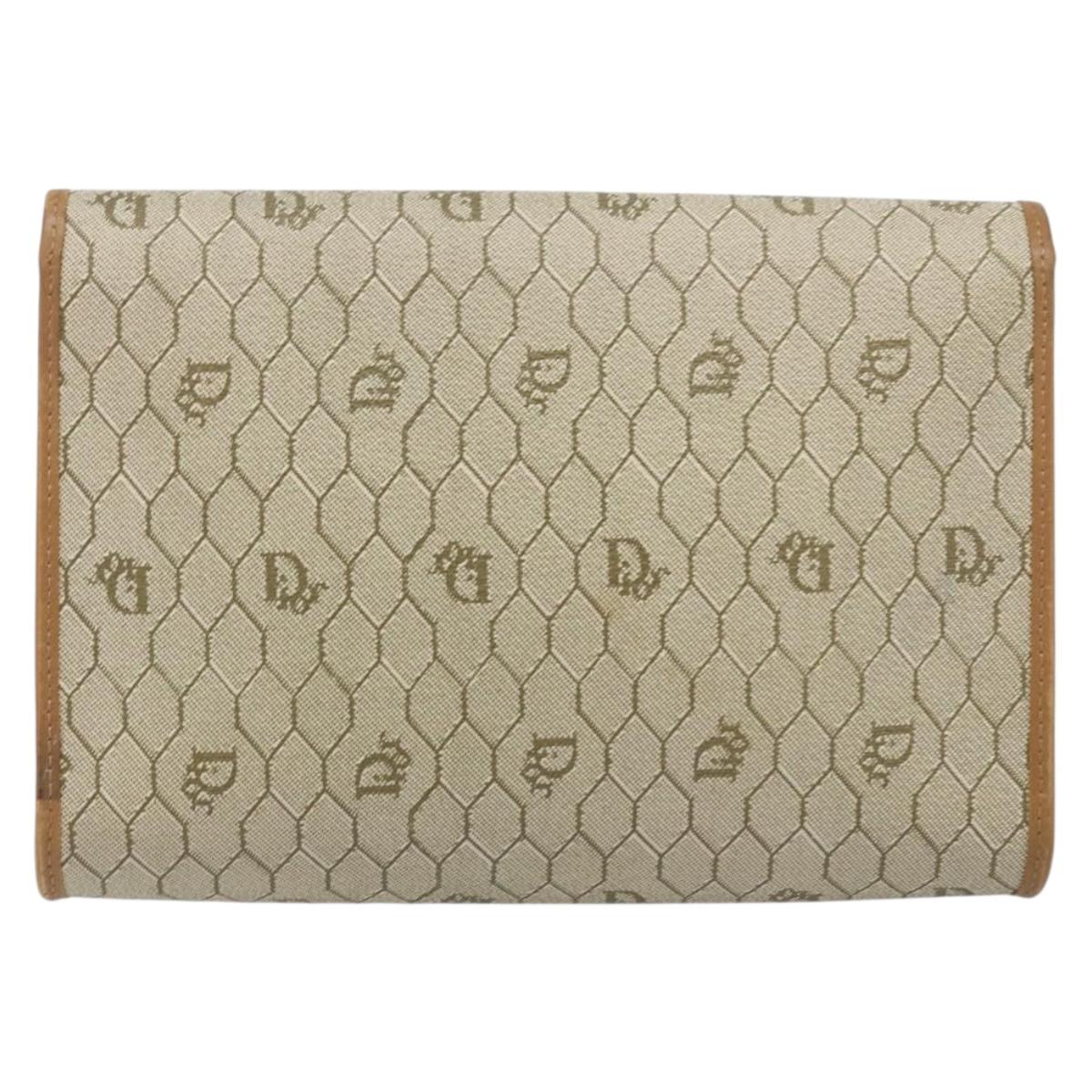 Christian Dior Honeycomb Canvas Chain Shoulder Bag PVC Beige Gold Auth ka3209