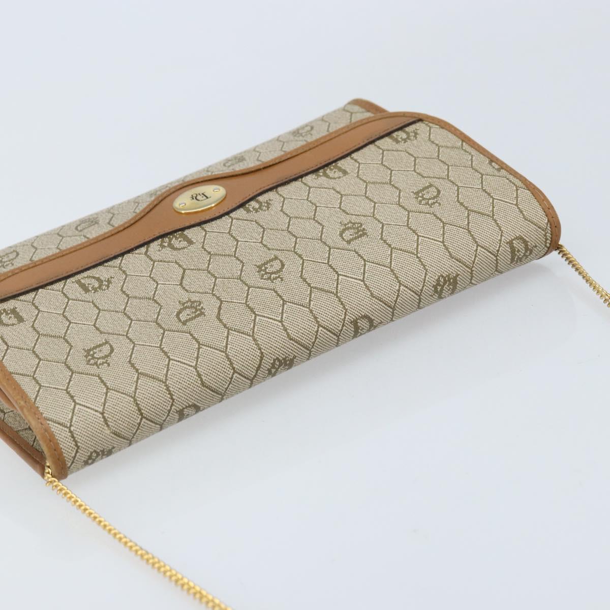 Christian Dior Honeycomb Canvas Chain Shoulder Bag PVC Beige Gold Auth ka3209