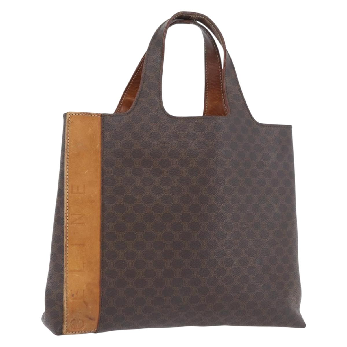 CELINE Macadam Canvas Hand Bag PVC Leather Brown Gold Auth ka3211