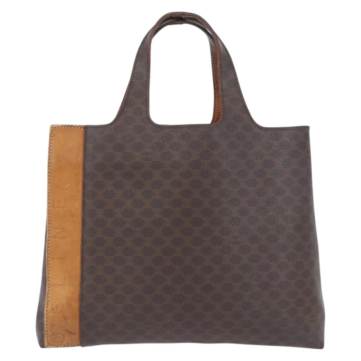 CELINE Macadam Canvas Hand Bag PVC Leather Brown Gold Auth ka3211