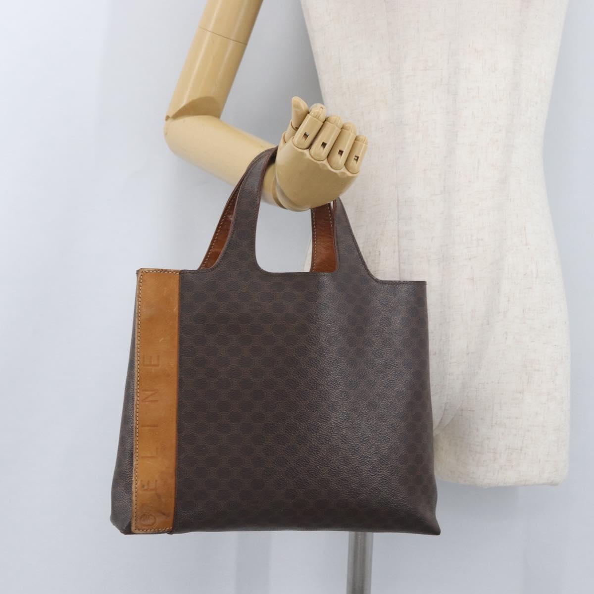 CELINE Macadam Canvas Hand Bag PVC Leather Brown Gold Auth ka3211