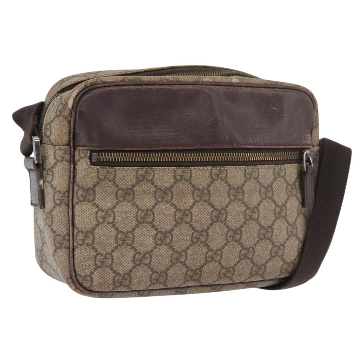 GUCCI GG Supreme Shoulder Bag PVC Beige Silver 114291 Auth ka3217