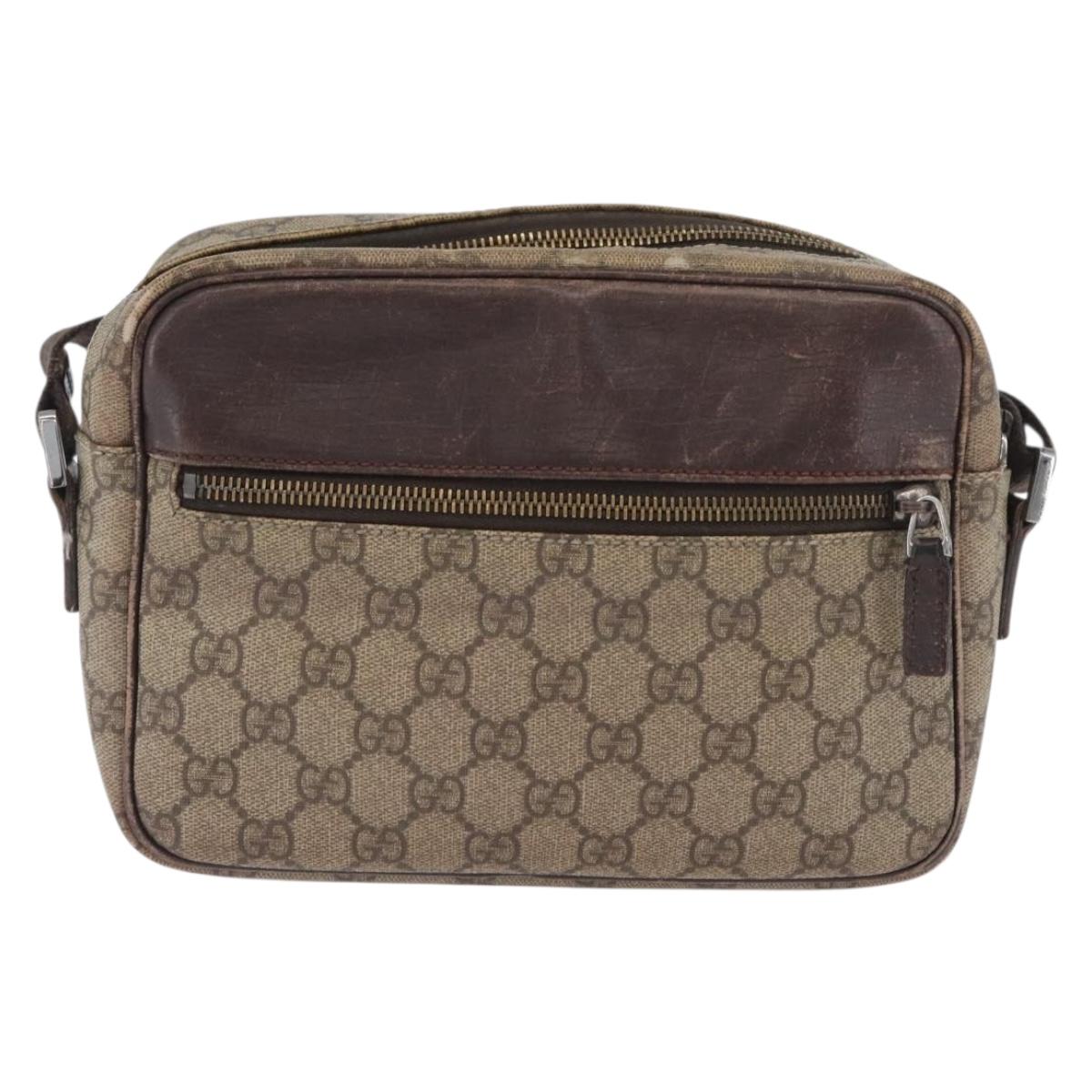GUCCI GG Supreme Shoulder Bag PVC Beige Silver 114291 Auth ka3217
