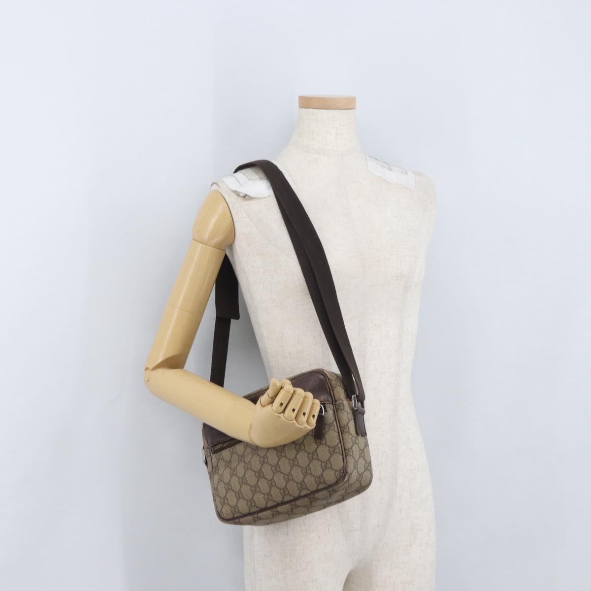 GUCCI GG Supreme Shoulder Bag PVC Beige Silver 114291 Auth ka3217