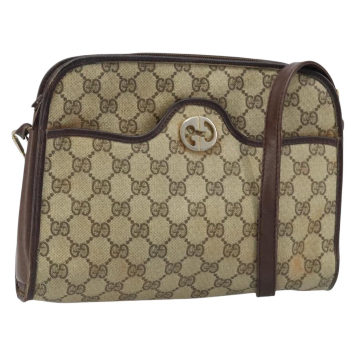 GUCCI GG Supreme Shoulder Bag PVC Beige Gold Auth ka3220