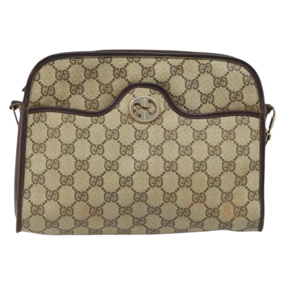 GUCCI GG Supreme Shoulder Bag PVC Beige Gold Auth ka3220