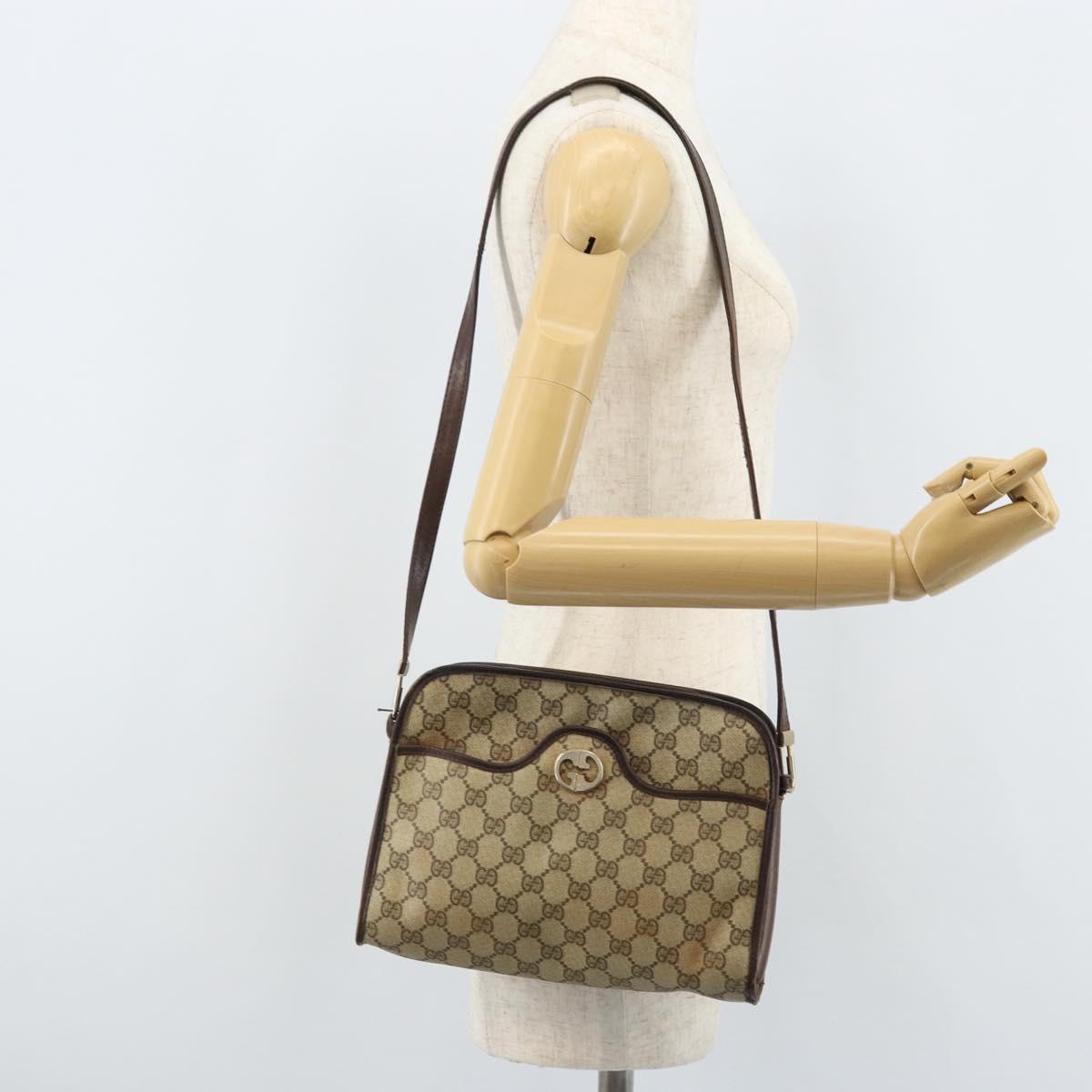 GUCCI GG Supreme Shoulder Bag PVC Beige Gold Auth ka3220