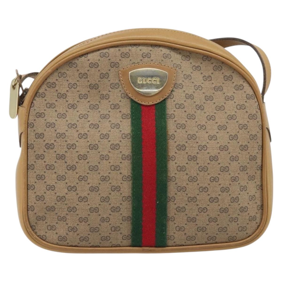 GUCCI Micro GG Supreme Web Sherry Line Shoulder Bag PVC Beige Gold Auth ka3222