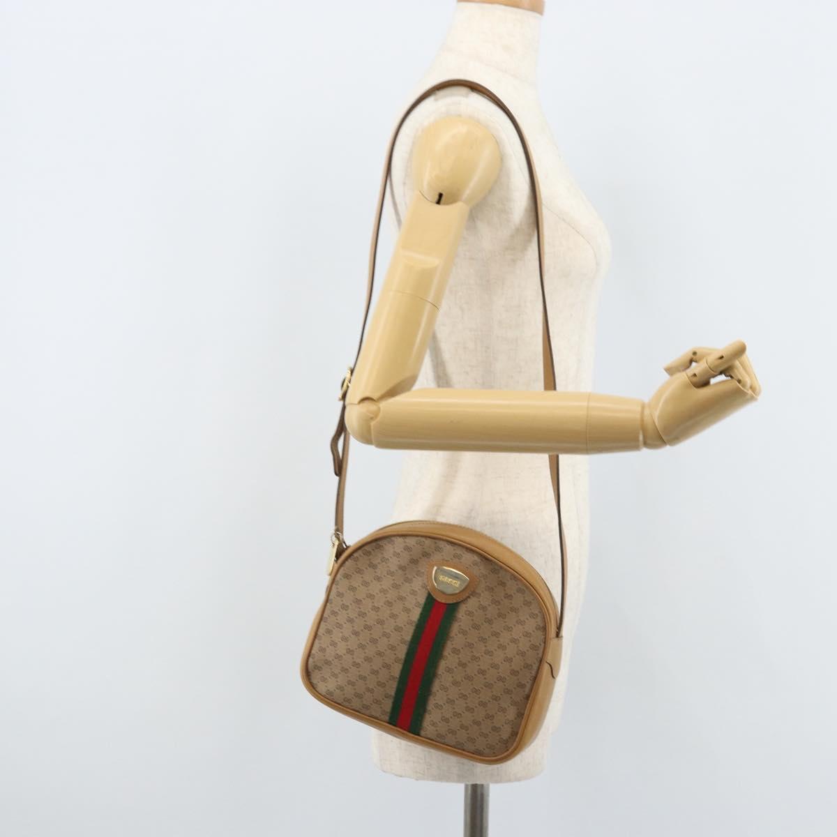 GUCCI Micro GG Supreme Web Sherry Line Shoulder Bag PVC Beige Gold Auth ka3222
