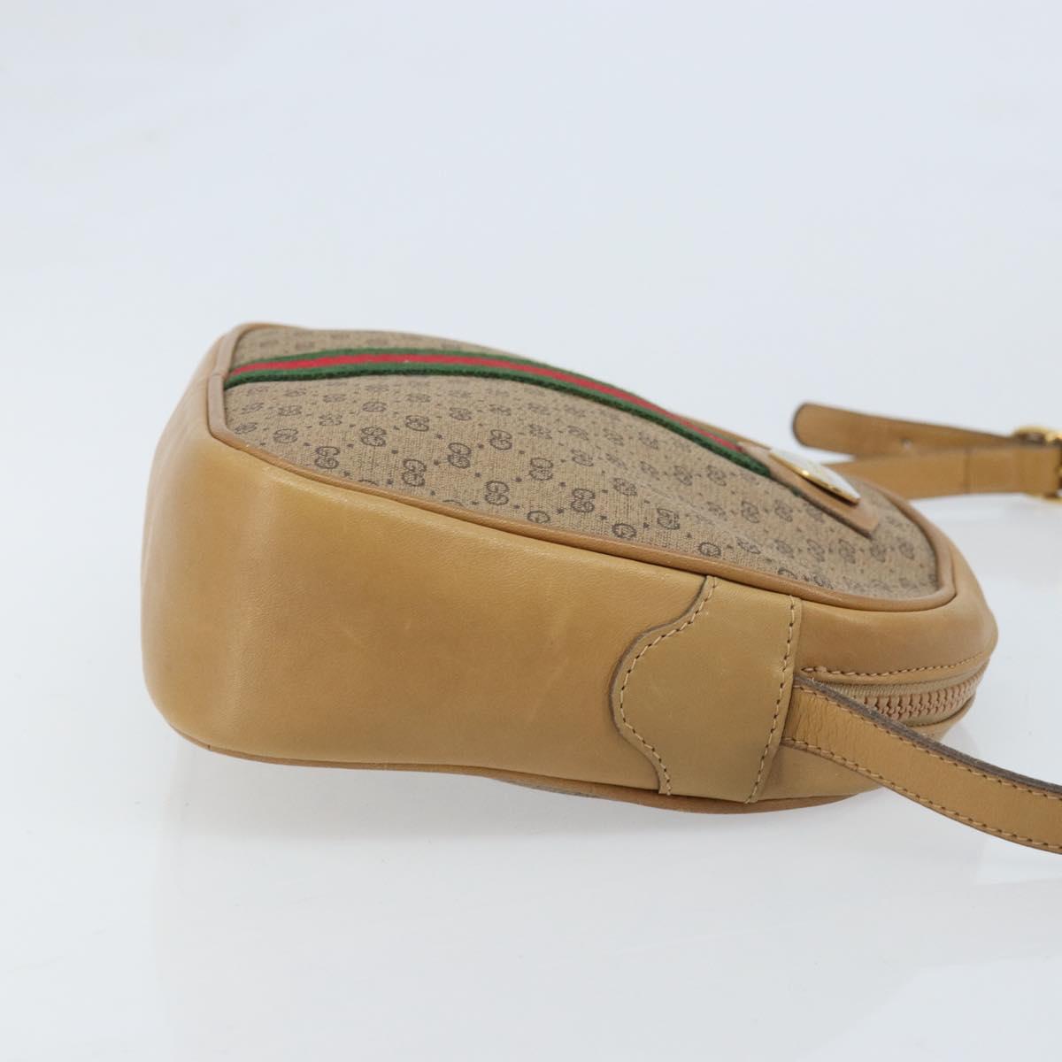 GUCCI Micro GG Supreme Web Sherry Line Shoulder Bag PVC Beige Gold Auth ka3222