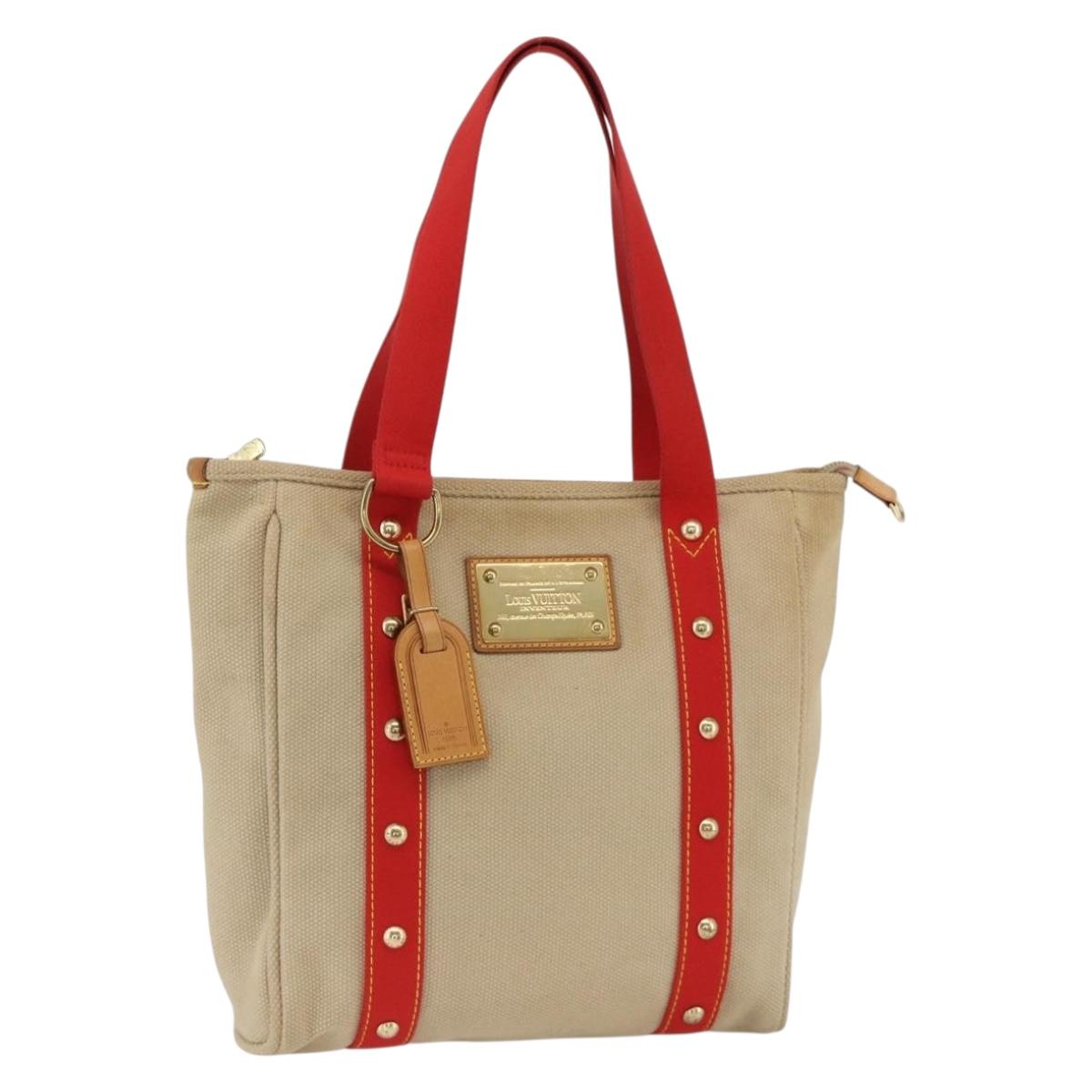 LOUIS VUITTON Antigua Cabas MM Tote Bag Canvas Beige Red M40035 LV Auth ka3234