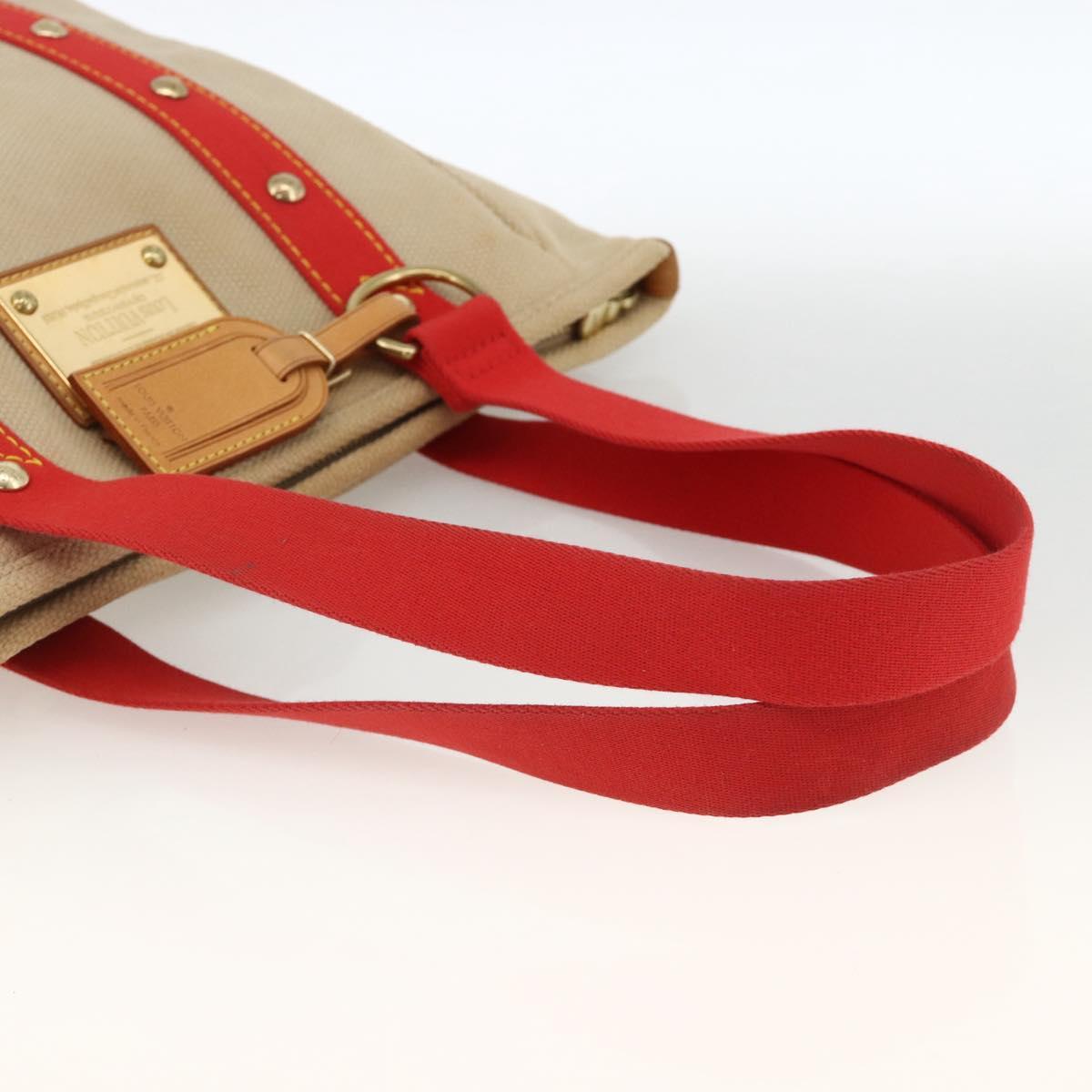 LOUIS VUITTON Antigua Cabas MM Tote Bag Canvas Beige Red M40035 LV Auth ka3234