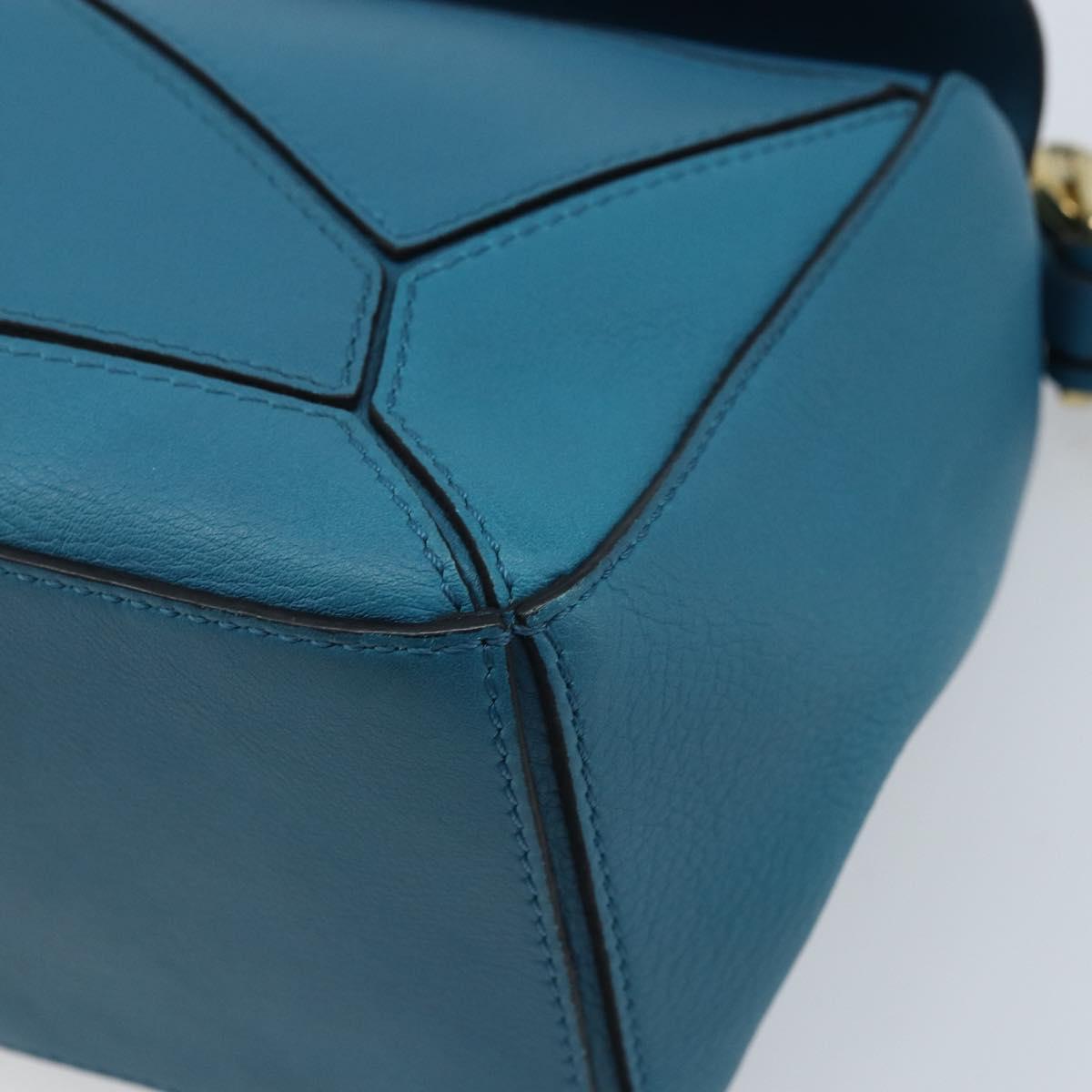 LOEWE ﾃ Studio Ghibli Puzzle bag Hand Bag Leather 2way Blue Gold Auth ka3244SM