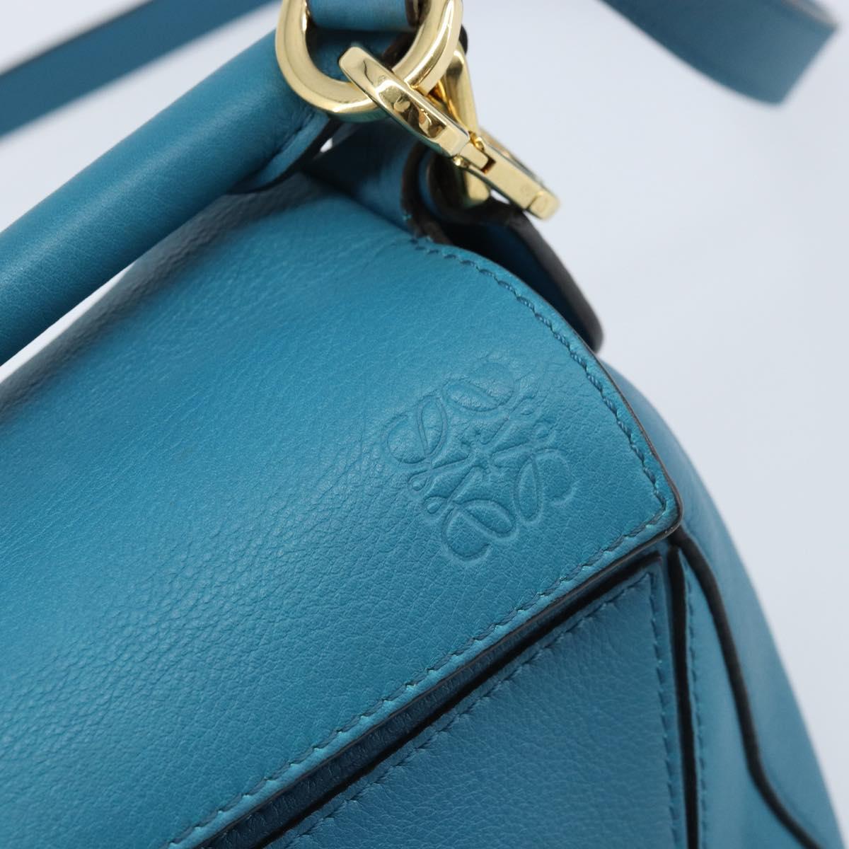 LOEWE ﾃ Studio Ghibli Puzzle bag Hand Bag Leather 2way Blue Gold Auth ka3244SM