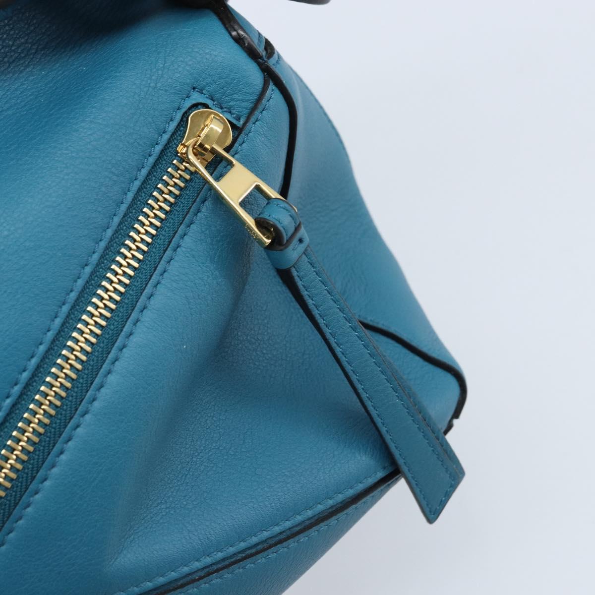 LOEWE ﾃ Studio Ghibli Puzzle bag Hand Bag Leather 2way Blue Gold Auth ka3244SM