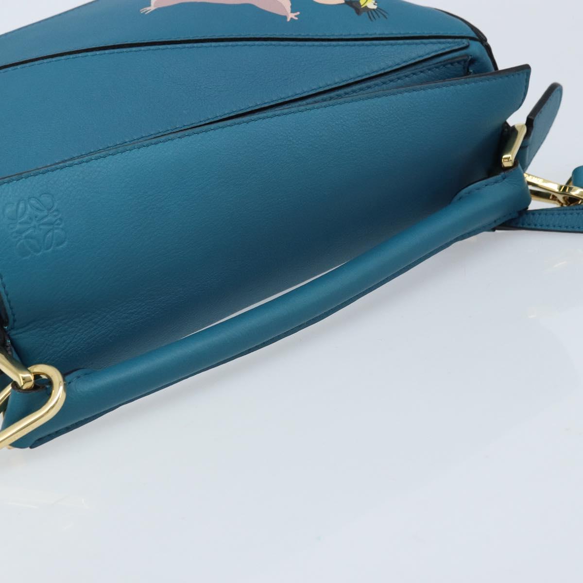 LOEWE ﾃ Studio Ghibli Puzzle bag Hand Bag Leather 2way Blue Gold Auth ka3244SM