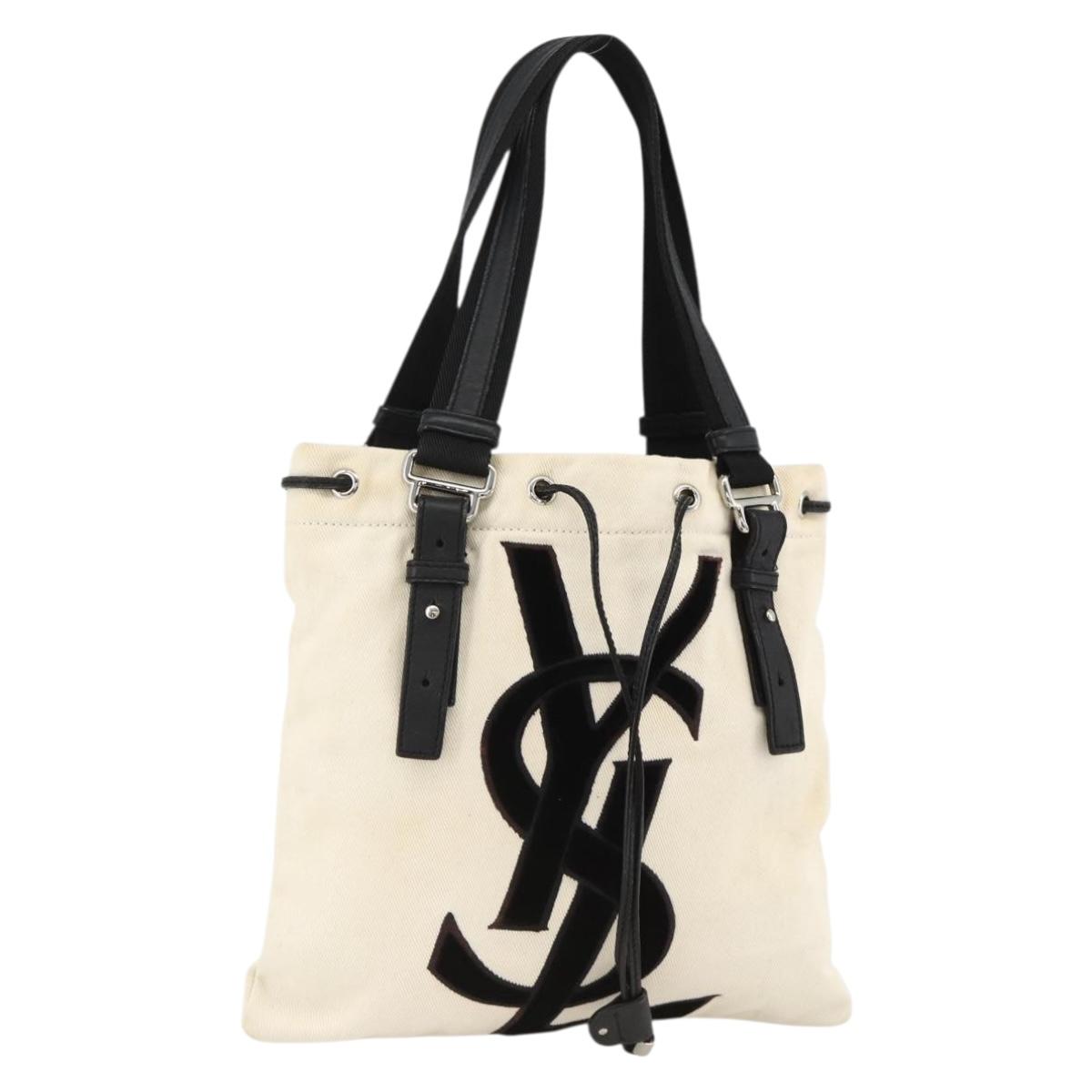 SAINT LAURENT Kahala Tote Bag Canvas White Silver 123435 Auth ka3245