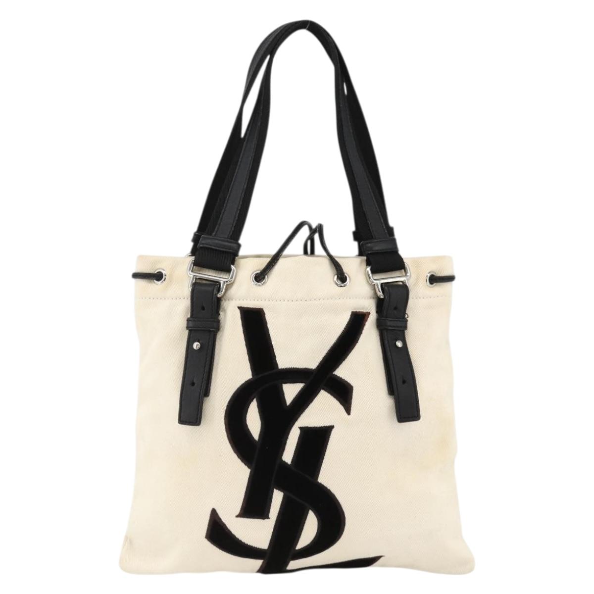 SAINT LAURENT Kahala Tote Bag Canvas White Silver 123435 Auth ka3245
