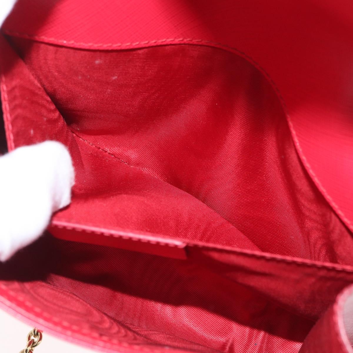 Salvatore Ferragamo Vara Ribbon Chain Shoulder Bag Leather Red Gold Auth ka3265A